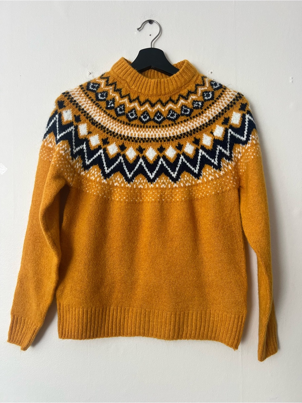 Esmara yellow/navy Fair Isle sweater, size S, cozy fall vibes pattern crewneck